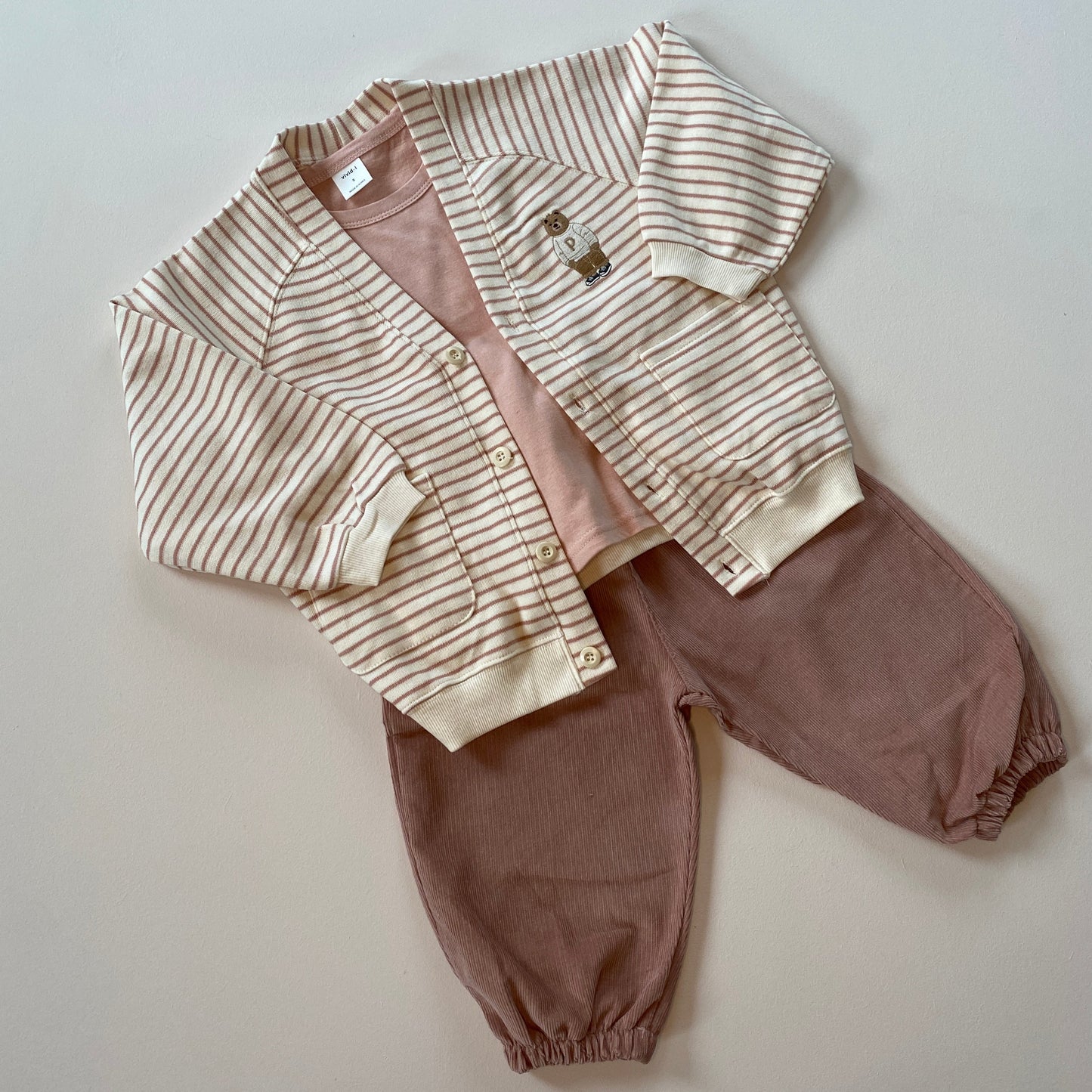 Bear stripes cardigan - Pink