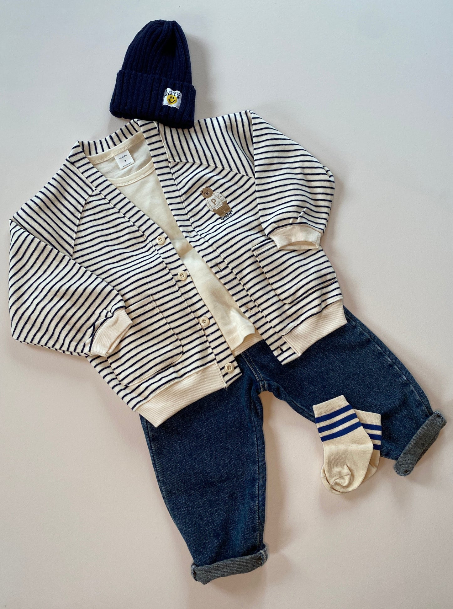 Bear stripes cardigan - Navy