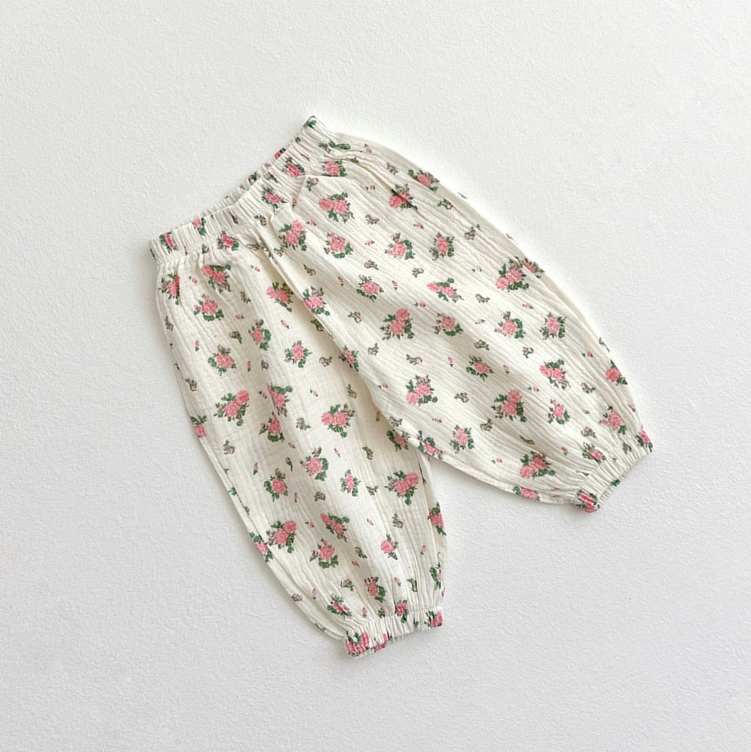 Flower muslin pants - Pink