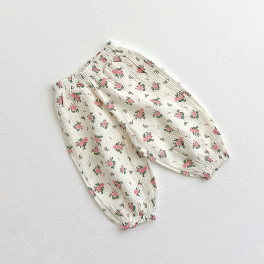 Flower muslin pants - Pink