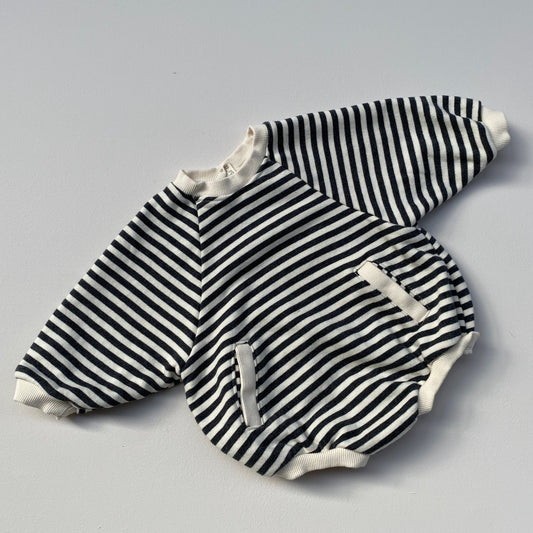 Striped pocket onesie - Charcoal