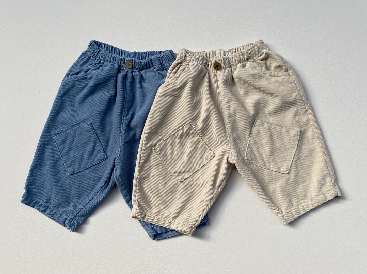 Rib square pants - Blue